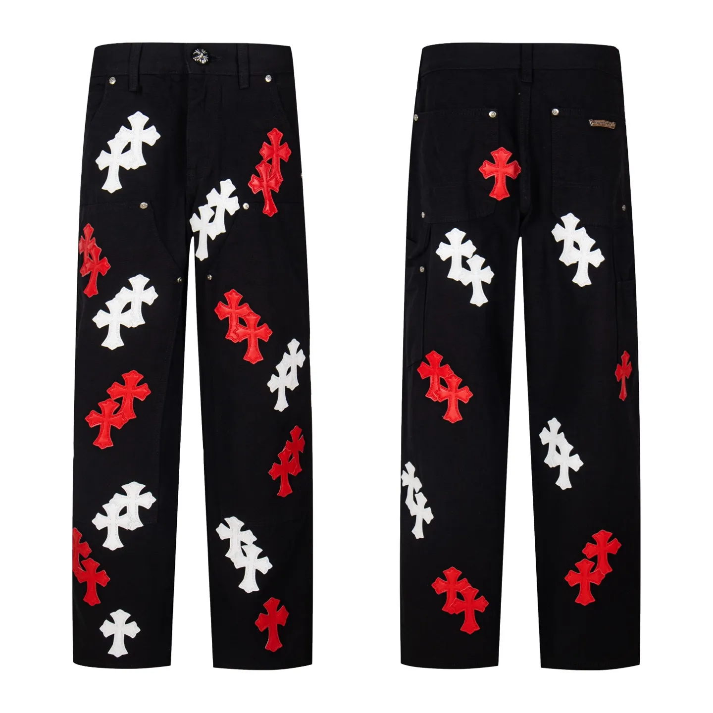 P260 Chrome Hearts Black Timber Pants Red Leather and White Leather Elements Washed Jeans True to restore the ultimate vintage texture Three-dimensional version Loose and comfortable, not picky about body shape Makes you look taller and slimmer Factory Seiko Original factory quality control Same style for men and women Can be matched with couples Versatile recommendation Necessary jeans for all seasons Hipsters have been disappointed From the quality selection of fabrics, the tailoring of details, and the matching of patterns are impeccable! The upper body is so handsome when worn...it can be easily worn by men, women and children! The craftsmanship is made of heavy-duty washed pure cotton denim fabric. After washing, it is soft and thick. It is very stylish when worn on the body. Style number: 1773# Color: black Size: 28 30 32 34 36